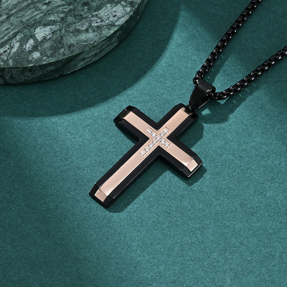Two-Tone Inlaid Cross Pendant Necklace view 5