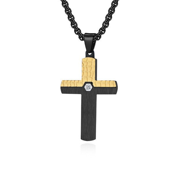 Two-Tone Inlaid Cross Pendant Necklace view 9