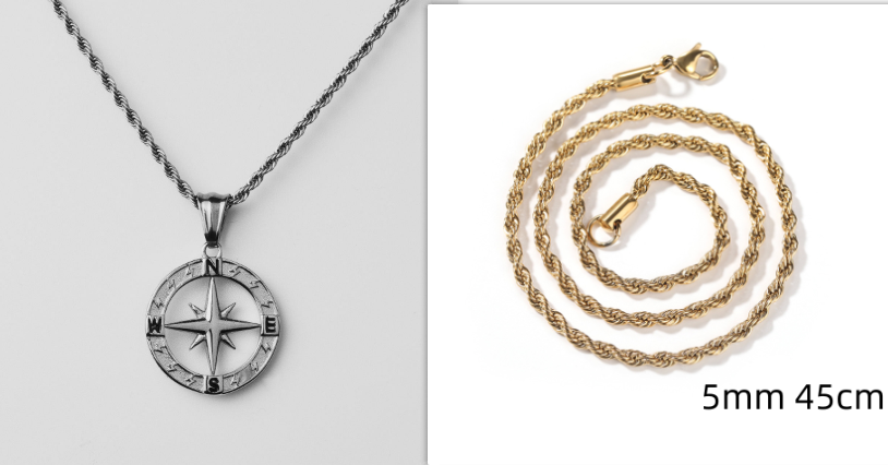 Compass Pendant Rope Chain Necklace view 15