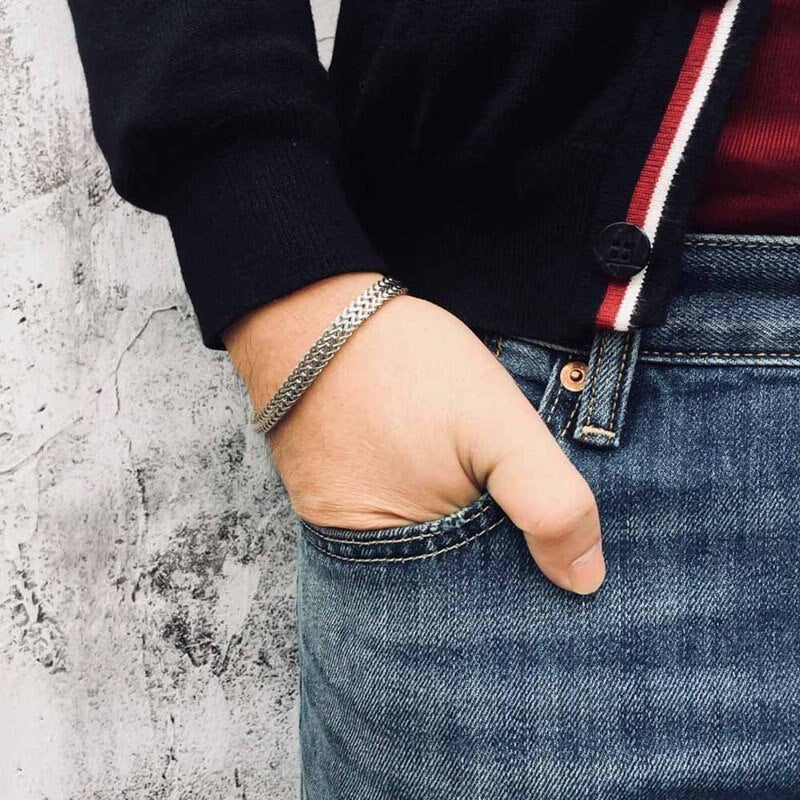 Wheat Link Bracelet in Stainless Steel view 4