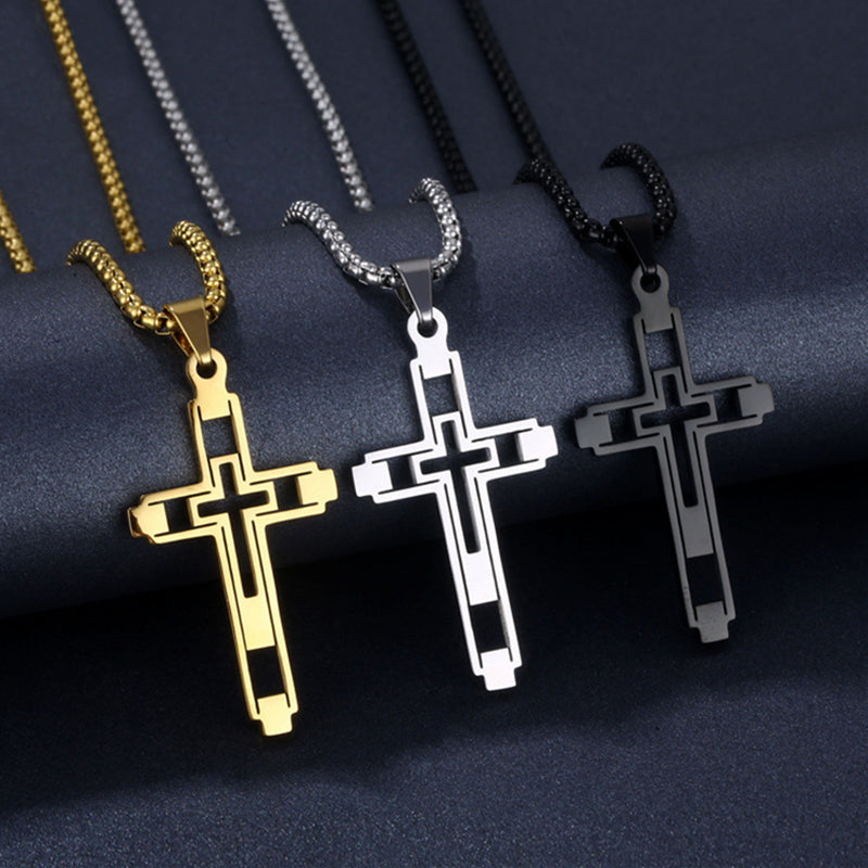 Hollow Double Cross Pendant Necklace view 6