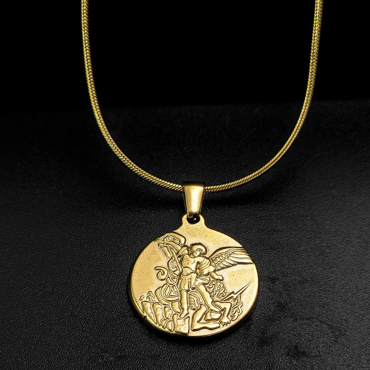 Archangel Medallion Snake Chain Necklace view 3