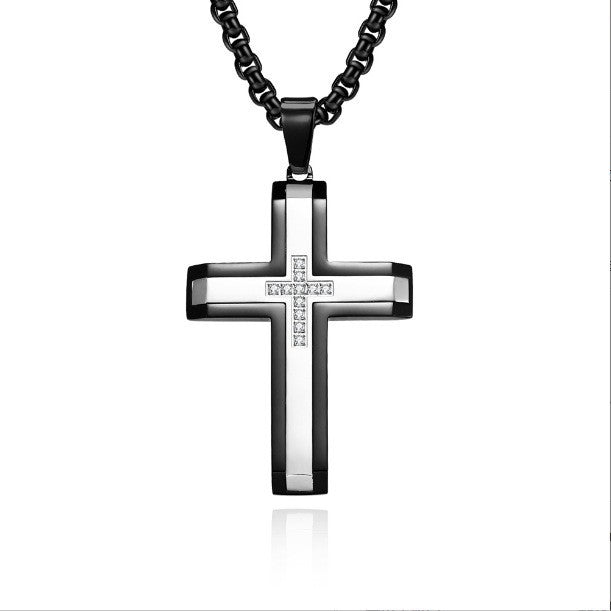 Two-Tone Inlaid Cross Pendant Necklace view 6