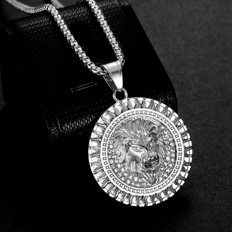 Lion Head Medallion Pendant Necklace view 4