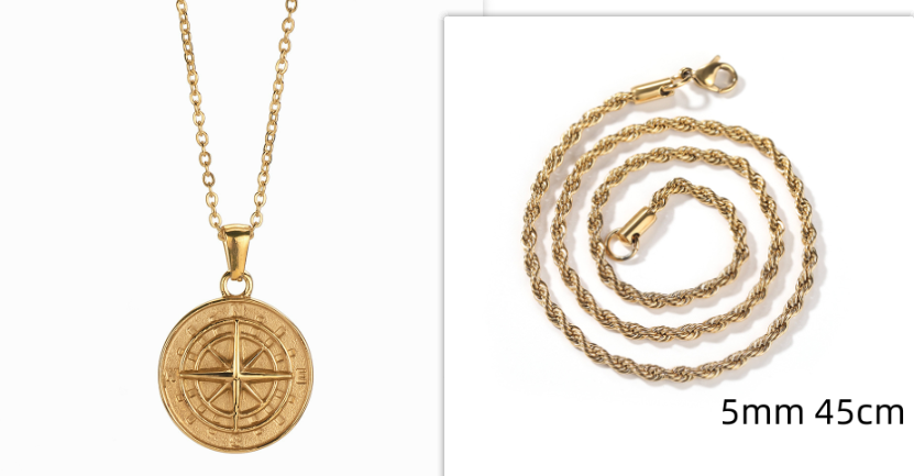 Compass Pendant Rope Chain Necklace view 17