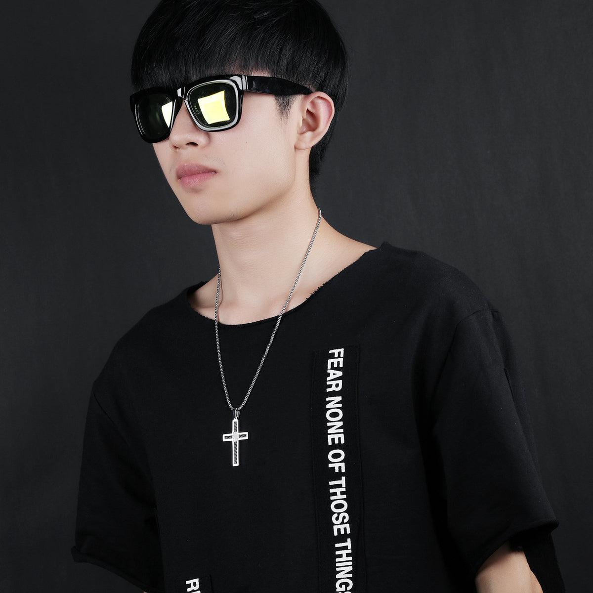 Cross Pendant Necklace with Cable Inlay view 2