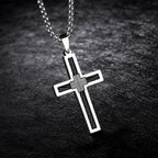 Cross Pendant Necklace with Cable Inlay