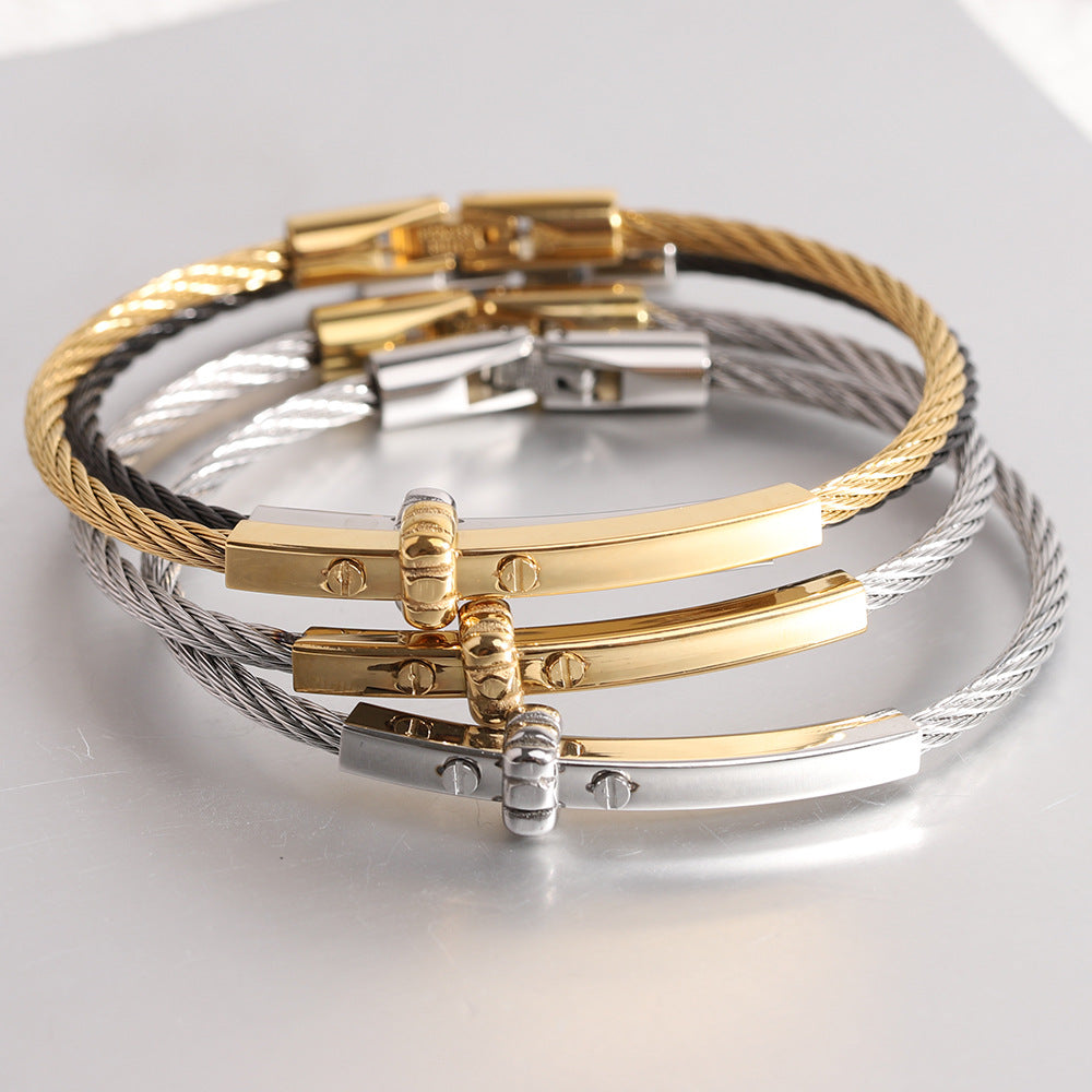 Cable Bracelet with Bar Detail view 3