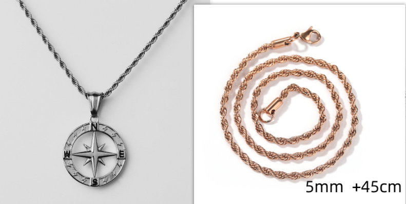 Compass Pendant Rope Chain Necklace view 5