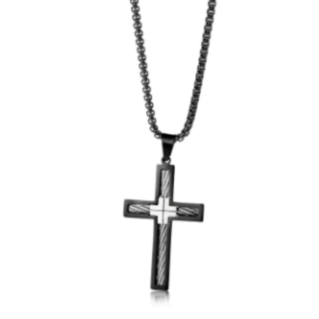 Cross Pendant Necklace with Cable Inlay view 5