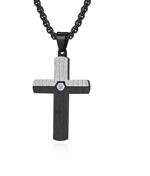 Two-Tone Inlaid Cross Pendant Necklace view 7