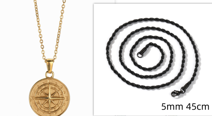Compass Pendant Rope Chain Necklace view 14