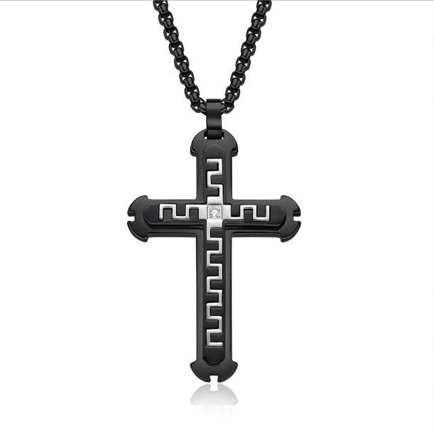 Two-Tone Inlaid Cross Pendant Necklace view 10