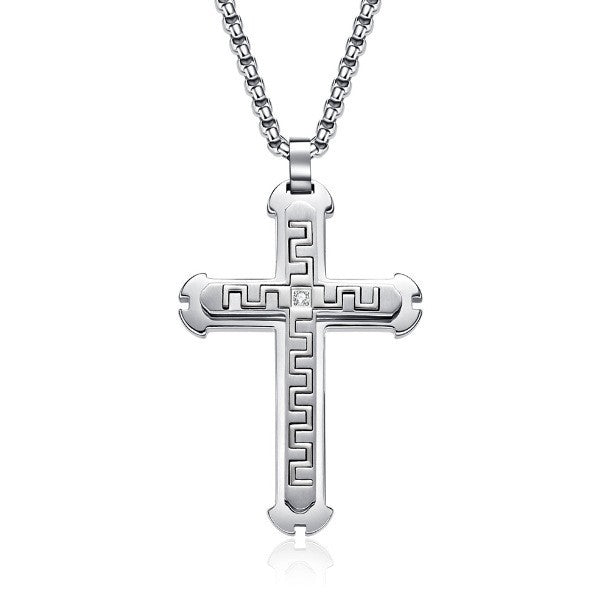 Two-Tone Inlaid Cross Pendant Necklace view 4