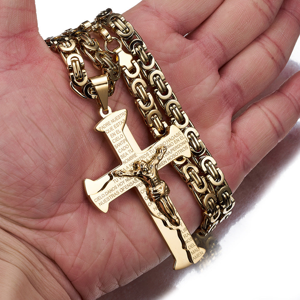 Titanium Steel Byzantine Chain with Crucifix Pendant view 4