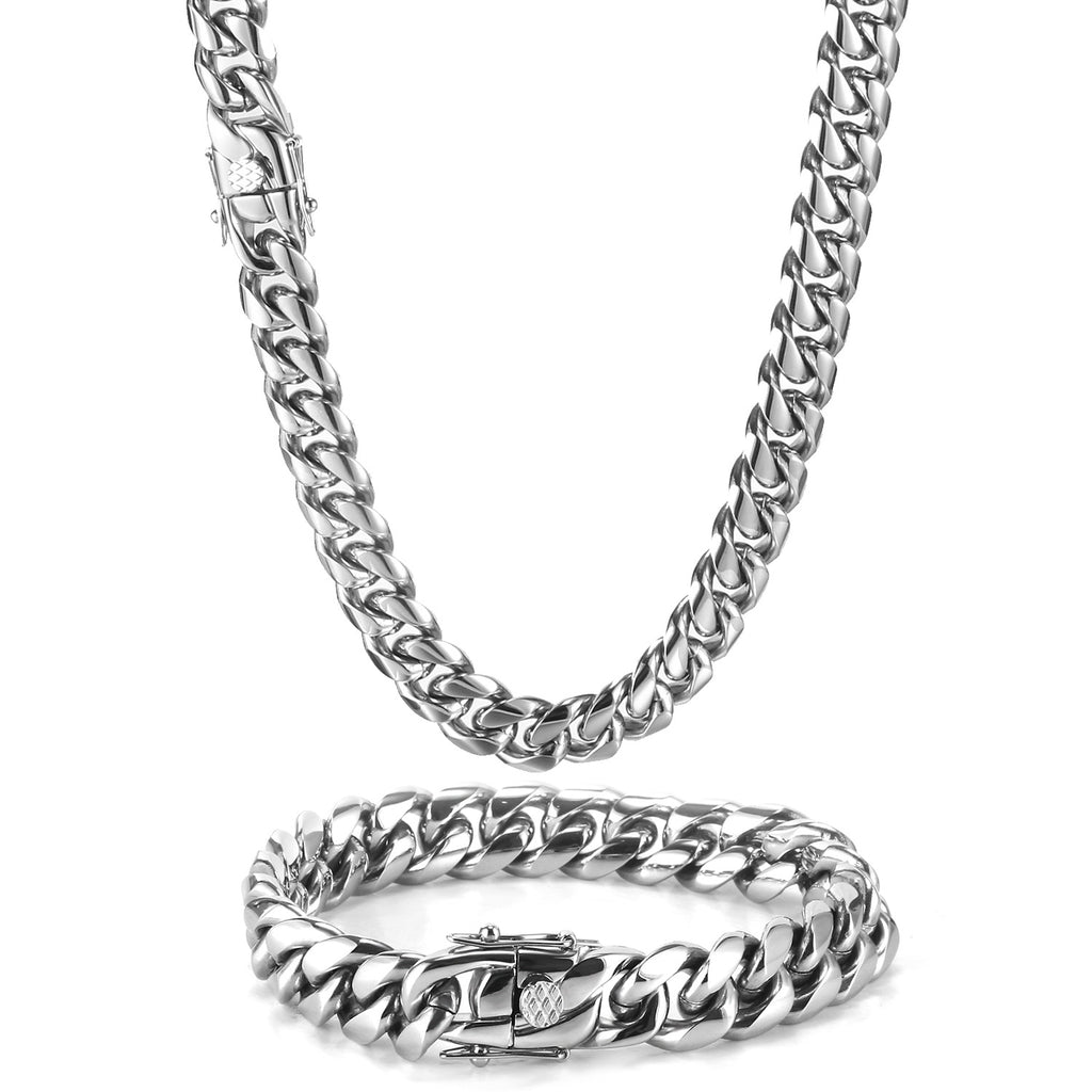 Cuban Link Chain and Bracelet Set