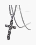 Textured Cross Pendant Necklace view 7