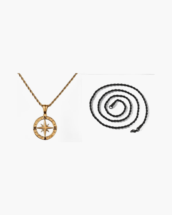 Compass Pendant Rope Chain Necklace view 3
