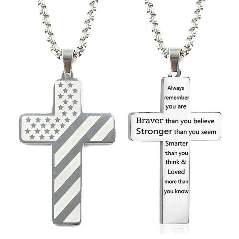 Flag Pattern Cross Pendant Necklace view 6