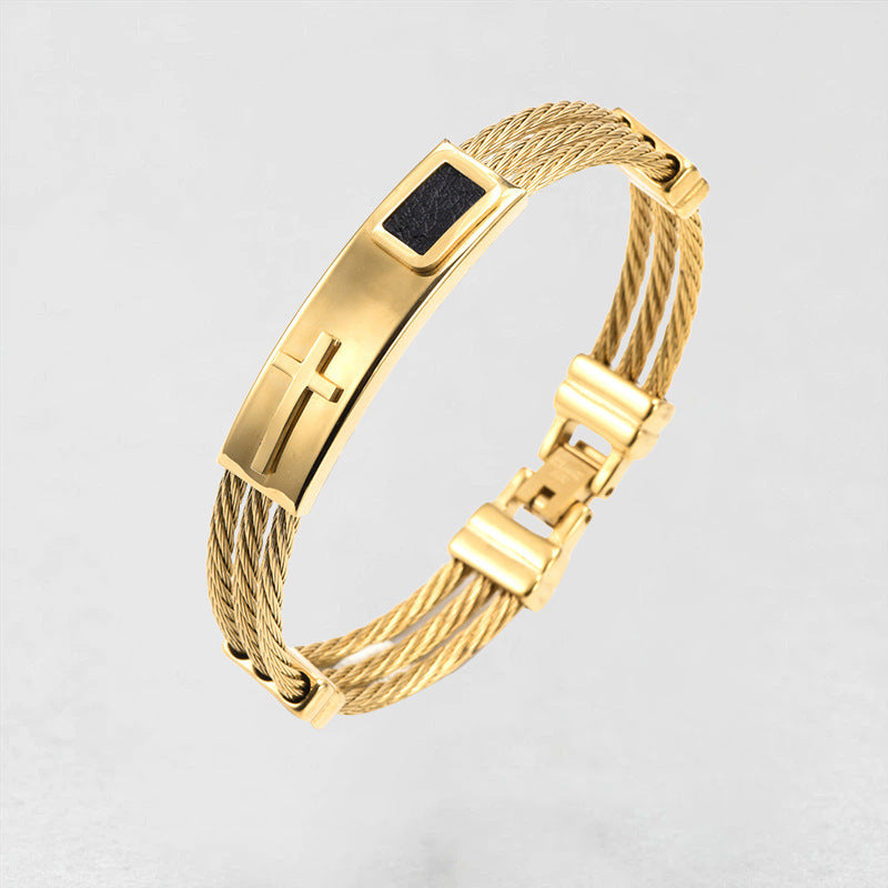 Cross Inlay Titanium Steel Bracelet