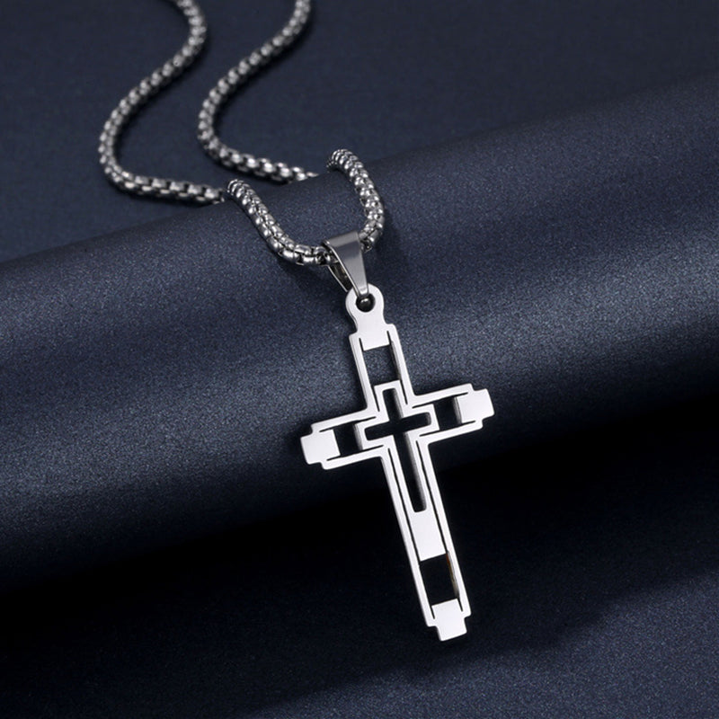 Hollow Double Cross Pendant Necklace