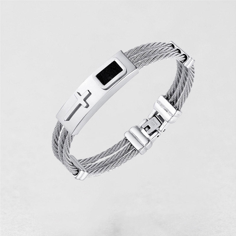 Cross Inlay Titanium Steel Bracelet view 3