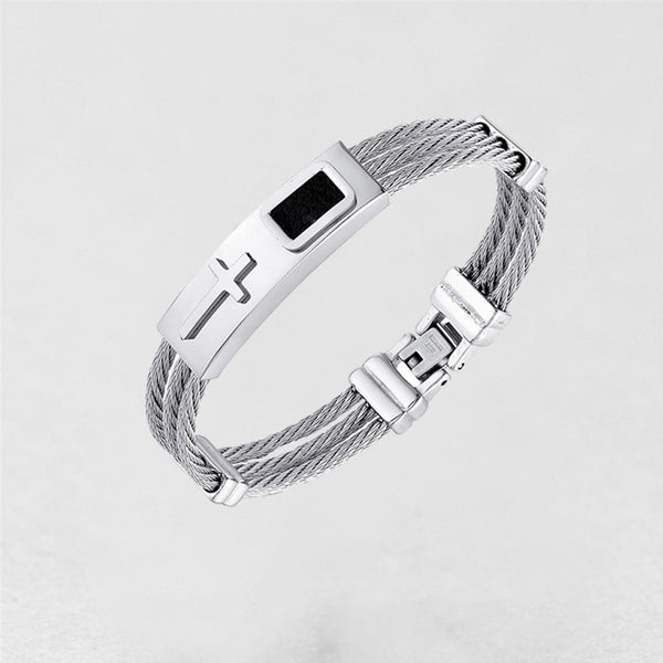 Cross Inlay Titanium Steel Bracelet view 3