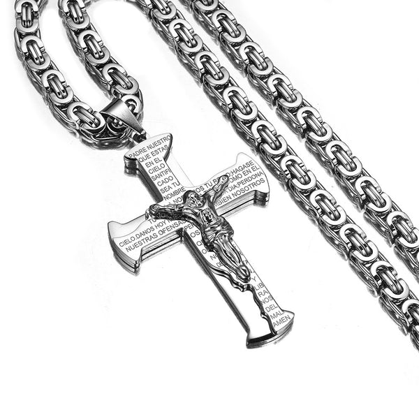 Titanium Steel Byzantine Chain with Crucifix Pendant