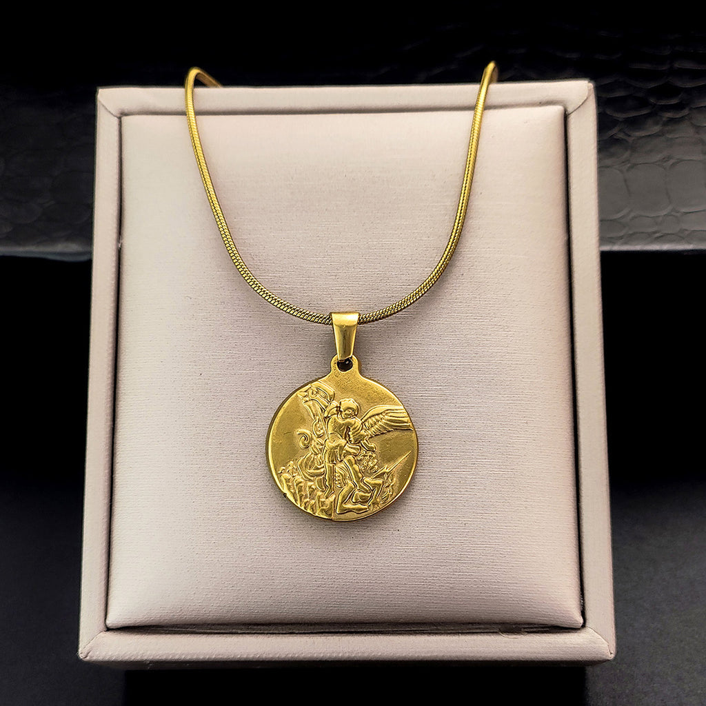 Archangel Medallion Snake Chain Necklace
