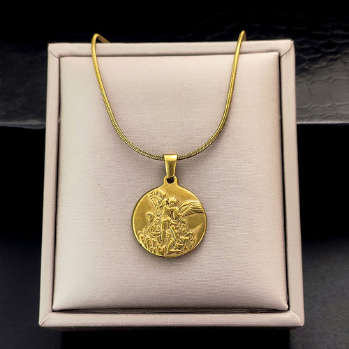 Archangel Medallion Snake Chain Necklace