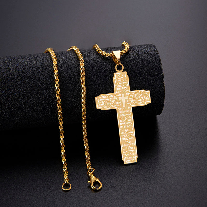 Lord's Prayer Cross Pendant Necklace