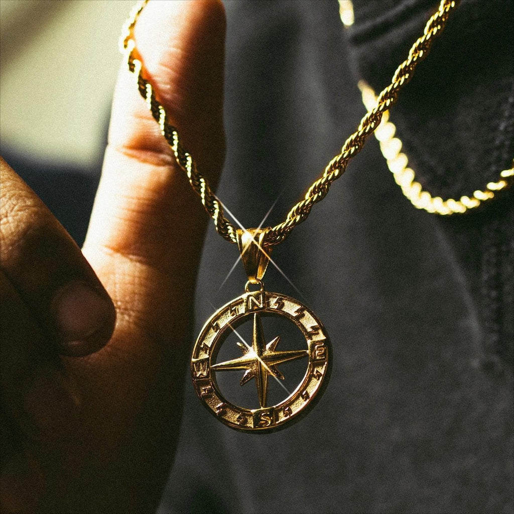 Compass Pendant Rope Chain Necklace view 7
