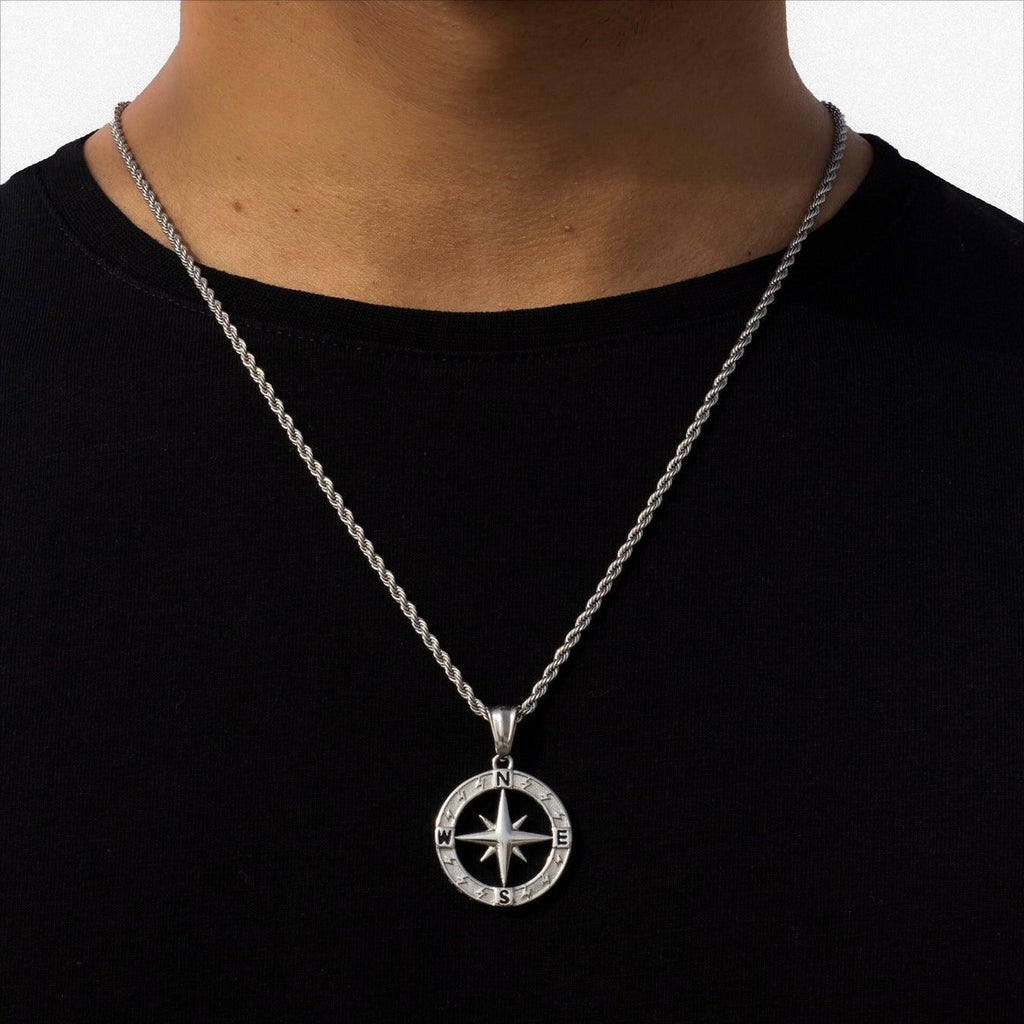 Compass Pendant Rope Chain Necklace view 8