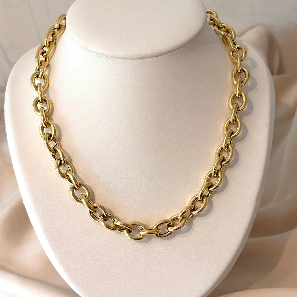 Chunky Gold Link Choker Necklace in Steel