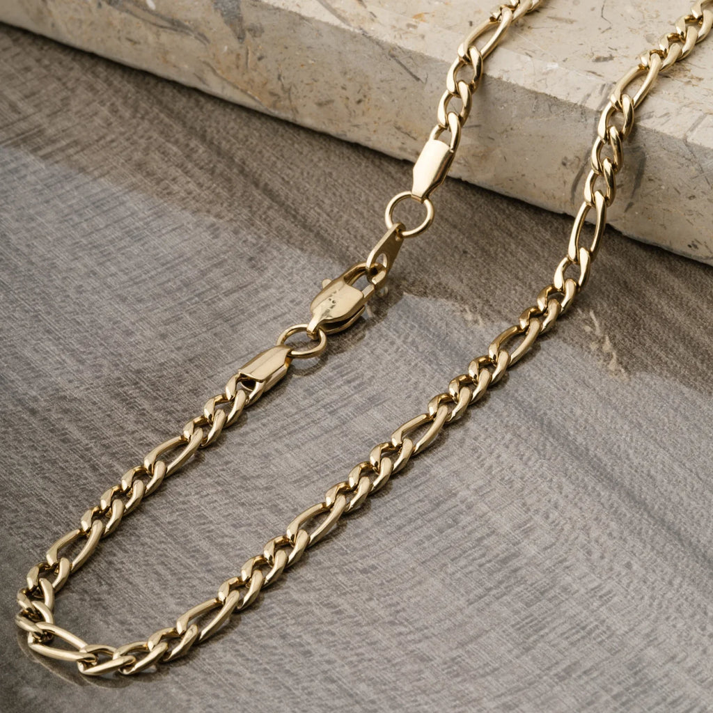 Gold Figaro Chain Necklace in Multiple Widths