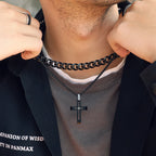 Black Steel Cut-Out Cross Pendant Necklace