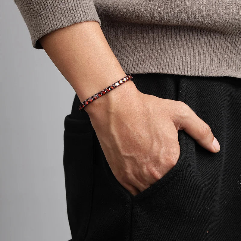 Black Steel and Red Zircon Tennis Bracelet