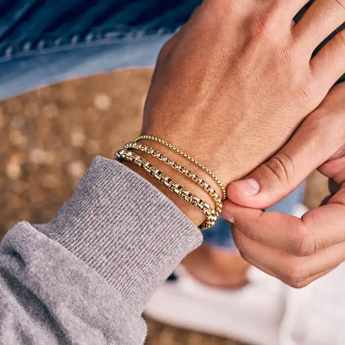 18K Gold Plated Box Chain Bracelet in Three Widths