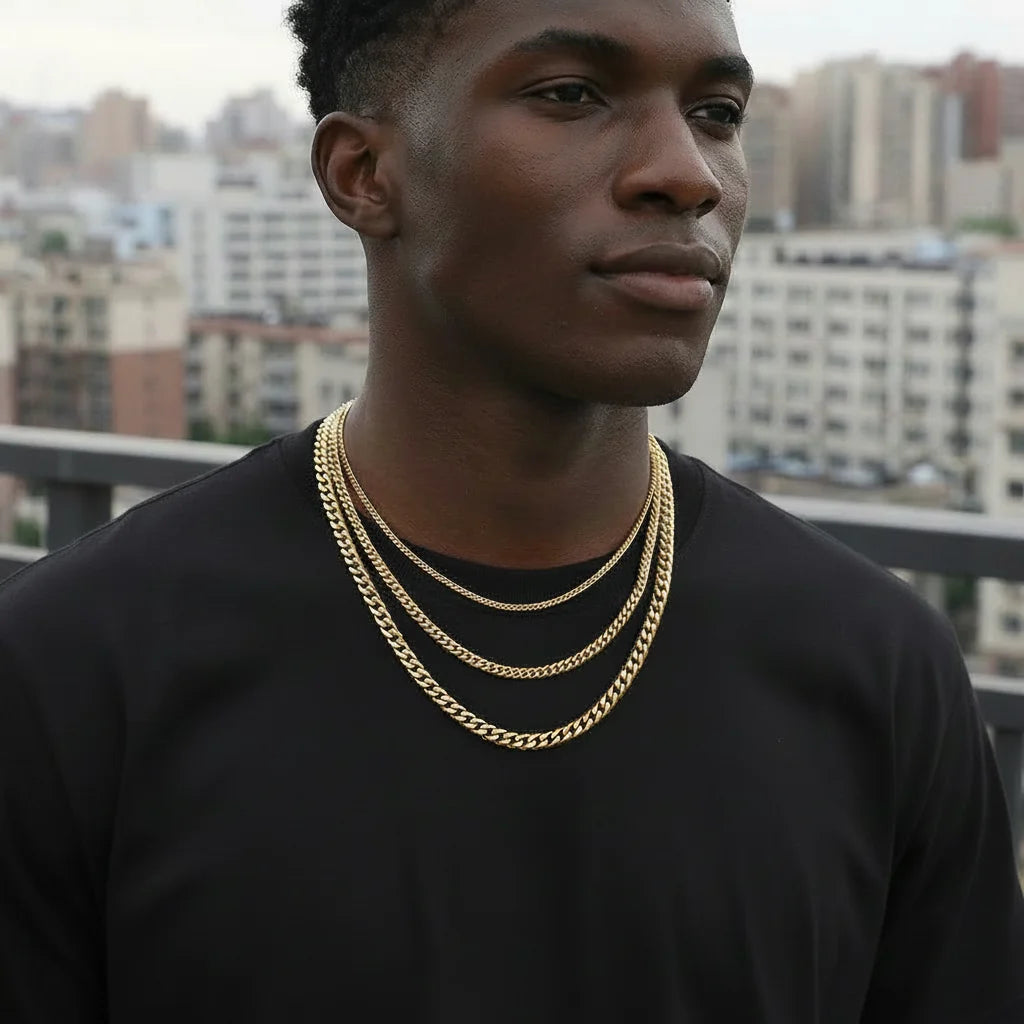 18K Gold Plated Cuban Link Chain Necklace in Five Widths