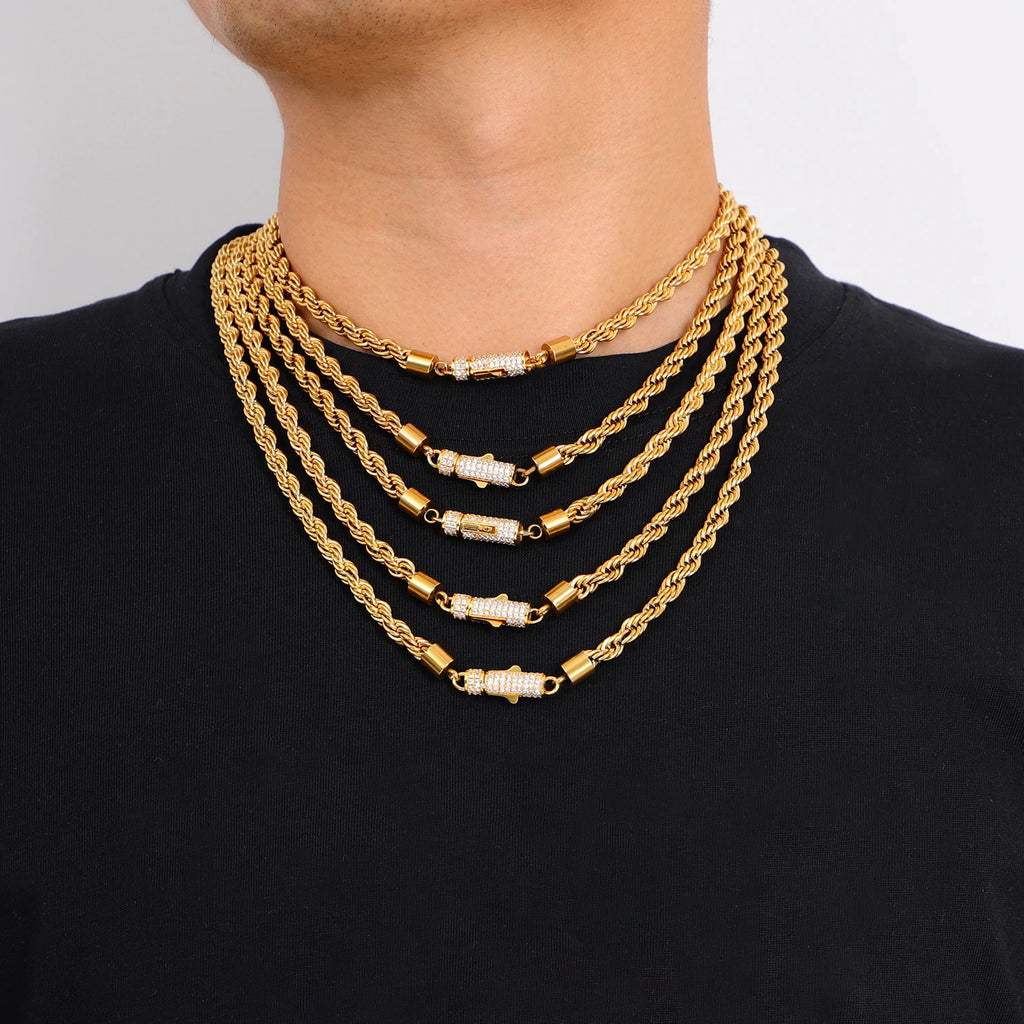 6mm Gold Rope Necklace with Zircon Clasp