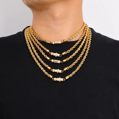 6mm Gold Rope Necklace with Zircon Clasp