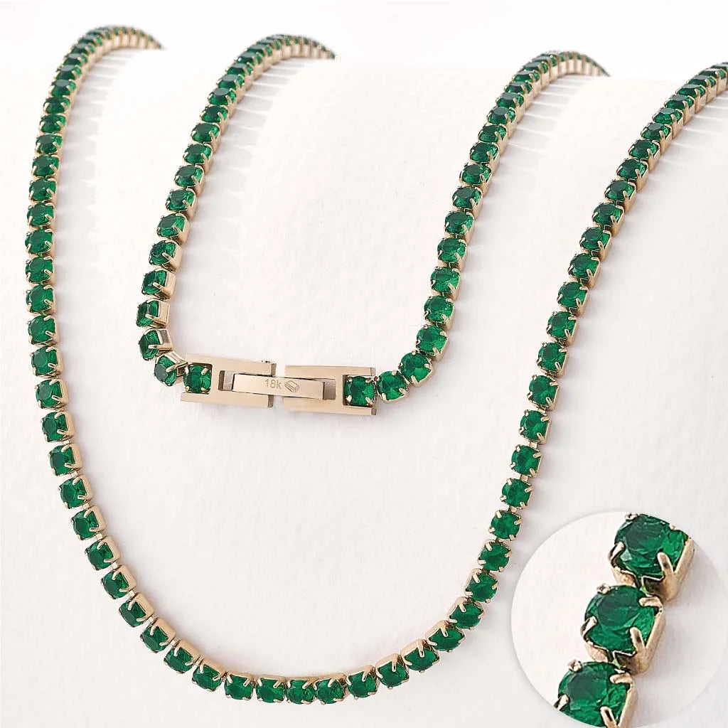 18K Gold Plated Round Zircon Tennis Necklace