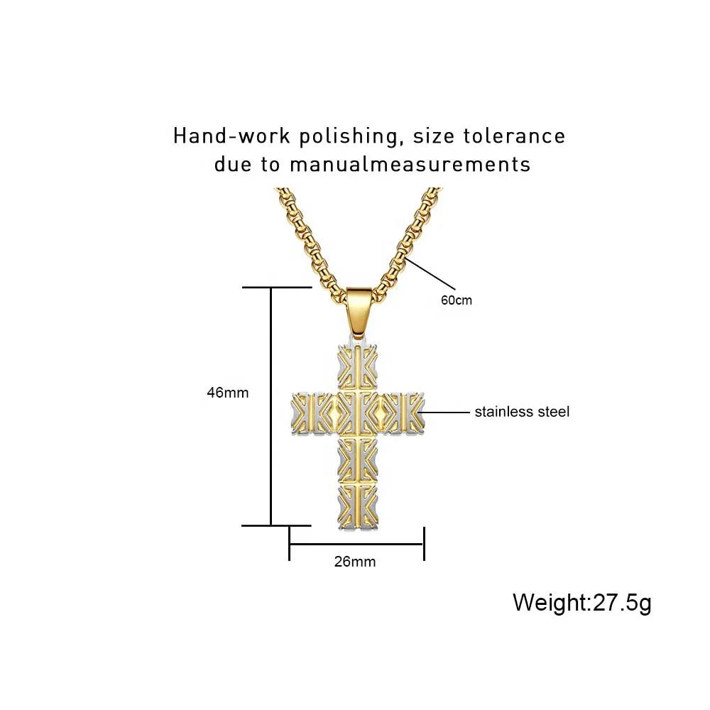 18K Gold Plated Geometric Cross Pendant Necklace