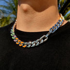 Stainless Steel Zircon Cuban Link Necklace with Enamel
