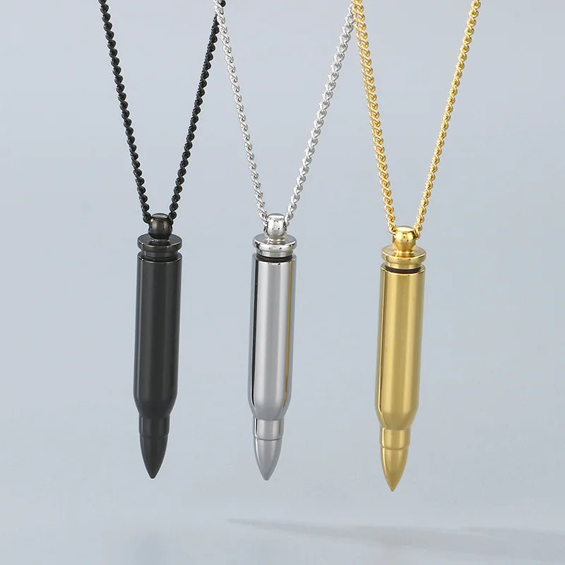 Steel Hollow Cylinder Pendant Necklace