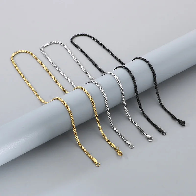 Steel Round Link Chain Necklace in Three Finishes