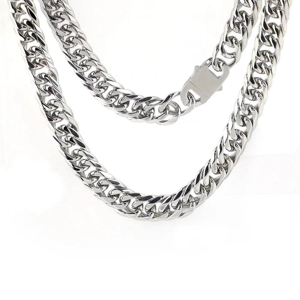Polished Steel Chunky Cuban Link Necklace