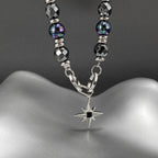 Steel Figaro Chain Necklace with Hematite Star