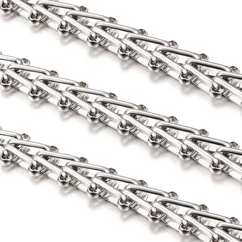 Gold Train Track Link Necklace in Steel