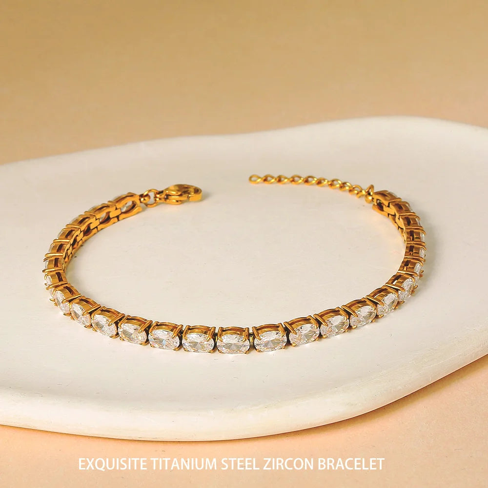 18K Gold Plated Oval Zircon Tennis Bracelet